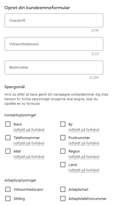 opret din kundeemneformular