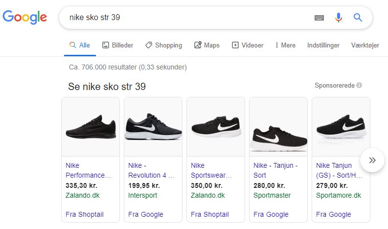 nikesko google shopping produktfeed